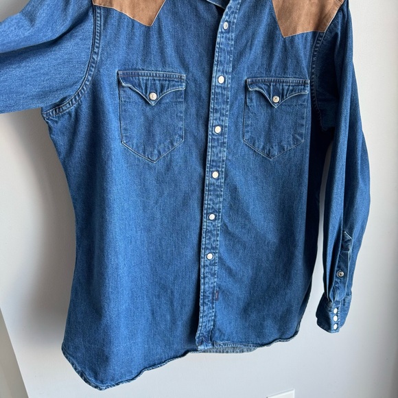 Rare 90s Vintage Ralph Lauren Polo Country Denim Suede Shirt XL Western Rugged - Picture 5 of 14